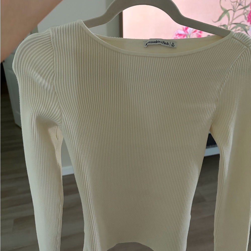 Abercrombie & Fitch Cream Ribbed Long-Sleeve Top